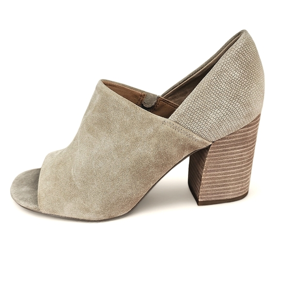 Anthropologie/Franco Sarto Ellison Taupe Suede Open Toe Block Heels Size 10M - Picture 6 of 13